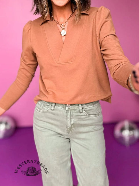 Women's Casual V-neck Long Sleeve Top