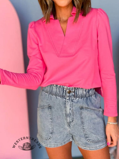 Women's Casual V-neck Long Sleeve Top