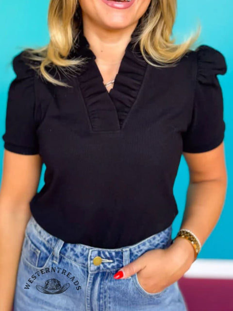 Women's Ruffle Collar Casual T-Shirt