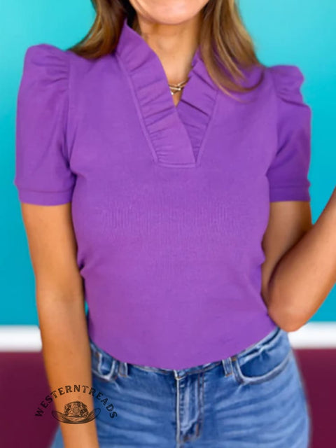 Women's Ruffle Collar Casual T-Shirt