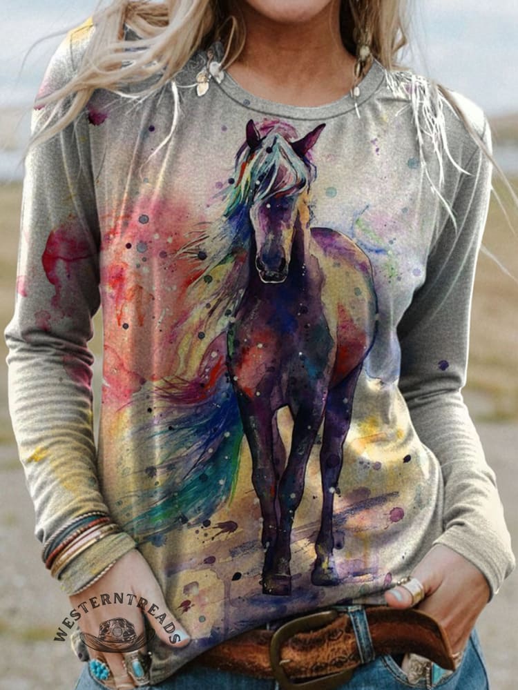 Women's Horse Print Casual T Shirt
