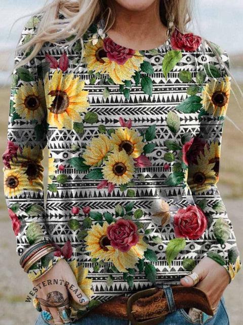 Women's Sunflower Print Casual T Shirt