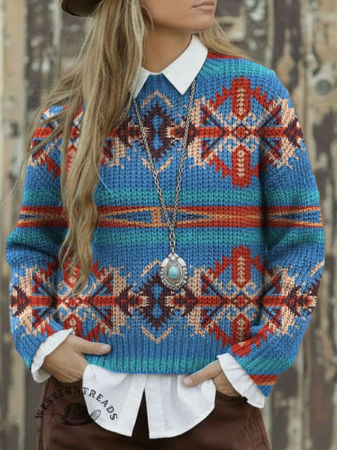 Aztec Print Knit Pullover Sweater