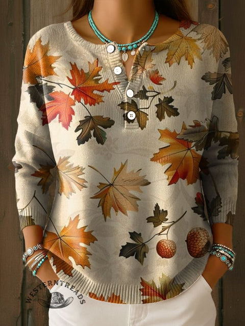 Autumn Maple Leaves Print Sweater