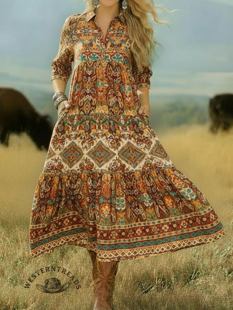 Women's Vintage Bohemian Floral Print Dress