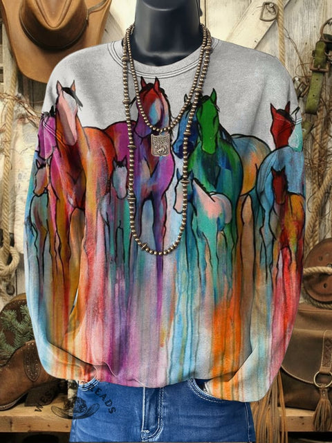 Horse Print Casual Cotton Sweatshirt