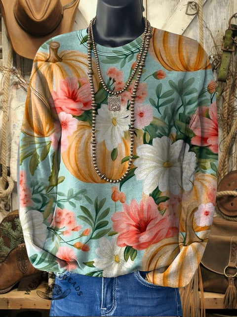 Pumpkin Print Casual Cotton Sweatshirt