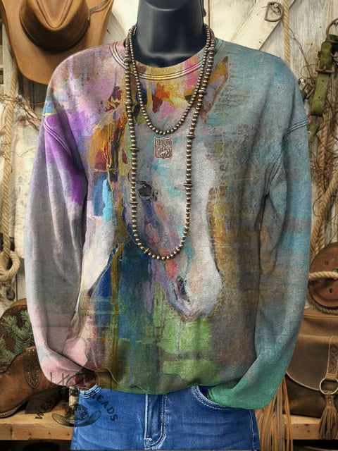 Horse Print Casual Cotton Sweatshirt