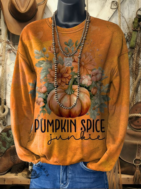 Pumpkin Print Casual Cotton Sweatshirt