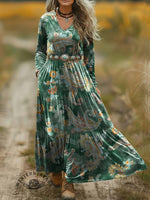 Women's Vintage Paisley Print V-neck Velvet Dress