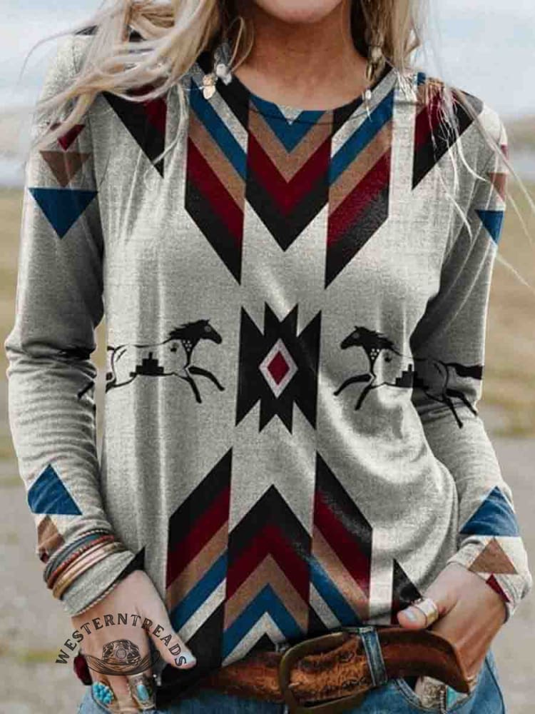 Women's Aztec Print Casual Cotton T Shirt
