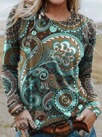 Women's Vintage Paisley Print Casual Cotton T-Shirt