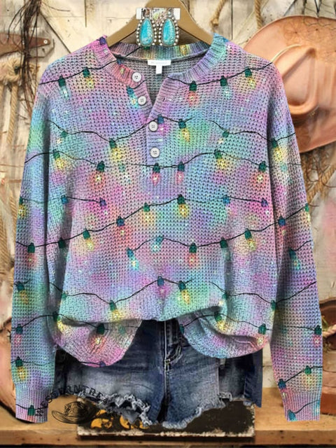 Christmas Lanterns Print Henley Neck Sweater