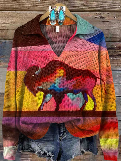 Women's Bison Printed Casual Sweater