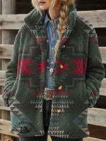 Women's Vintage Aztec Print Casual Sherpa Coat