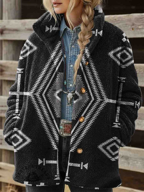 Women's Aztec Print Casual Sherpa Coat Cardigan