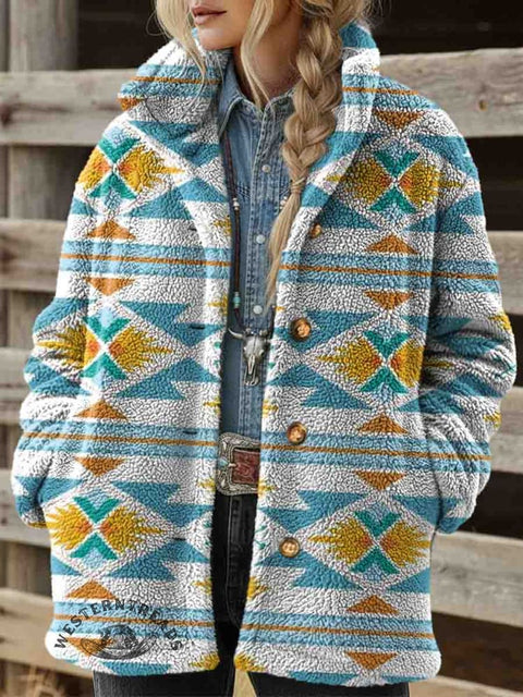 Women's Aztec Print Casual Sherpa Coat Cardigan