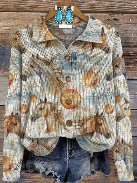 Women's Horse Print Cardigan Sweater