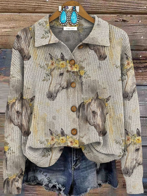 Women's Horse Print Cardigan Sweater
