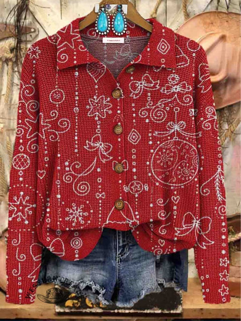 Women's Christmas Art Print Cardigan Sweater