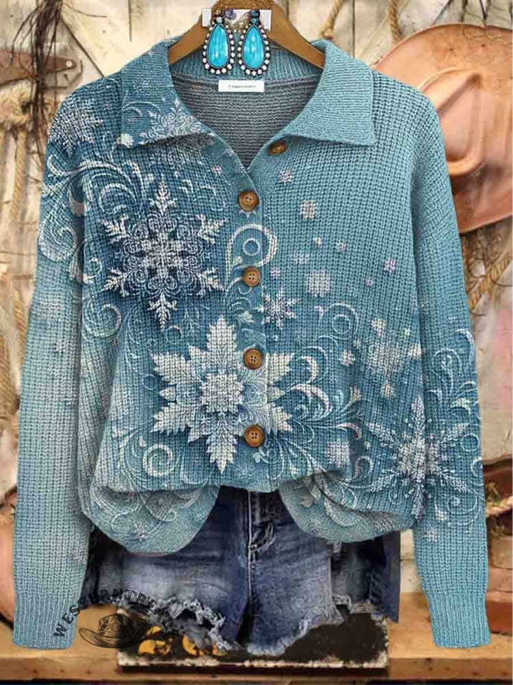 Women's Christmas Snowflake Print Cardigan Sweater
