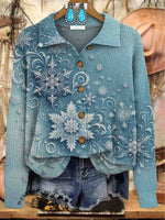 Women's Christmas Snowflake Print Cardigan Sweater
