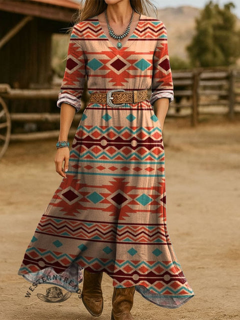 Women's Aztec Print Cotton Pocket Dress
