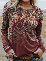 Women's Vintage Paisley Print Casual Cotton T Shirt