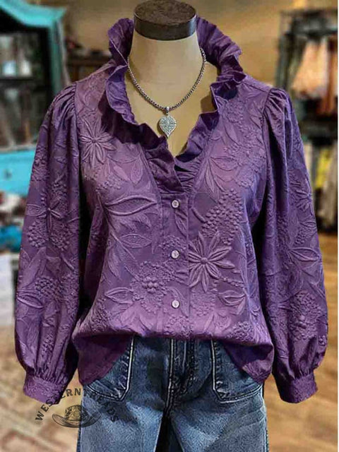 Women's Floral Print Casual Cotton Ruffled Shirt