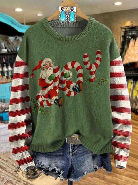 Cute Santa Claus Print Knit Pullover Sweater