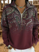 Paisley Print Casual Long Sleeve Zip Sweatshirt