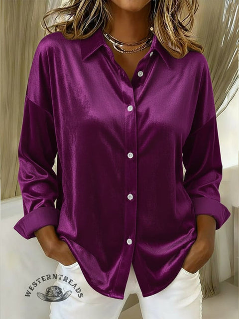 Women's Classic and Elegant Velvet Solid Color Shirt