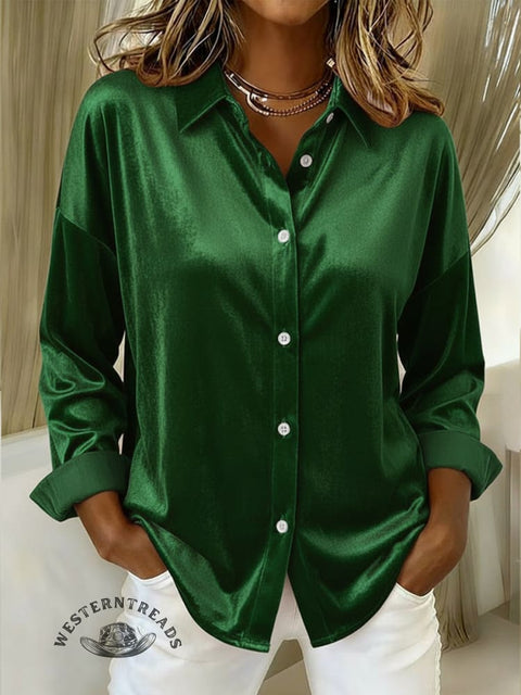Women's Classic and Elegant Velvet Solid Color Shirt