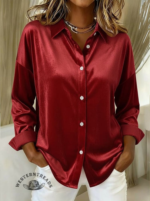 Women's Classic and Elegant Velvet Solid Color Shirt