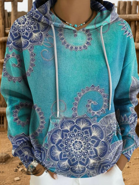 Floral Art Print Casual Hoodie