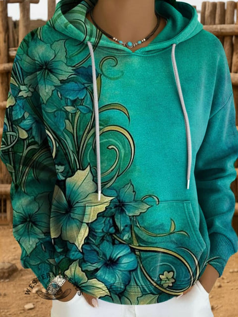 Floral Art Print Casual Hoodie