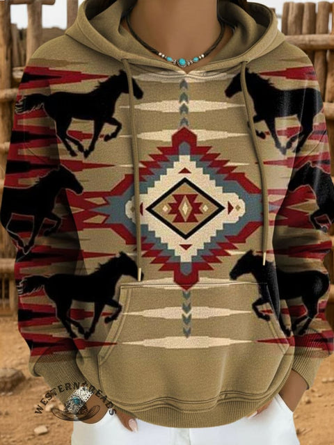 Aztec and Horse Art Print Casual Hoodie