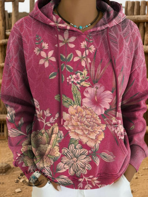Floral Art Print Casual Hoodie