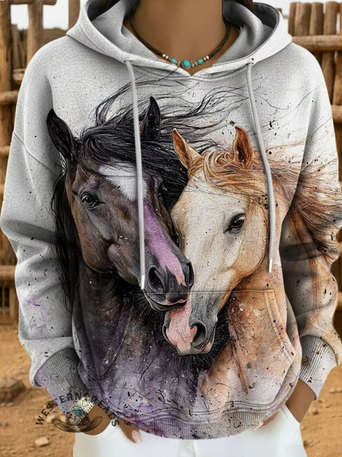 Horse Art Print Casual Hoodie