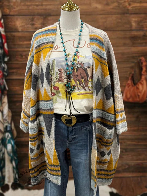 Aztec Print Cardigan Sweater