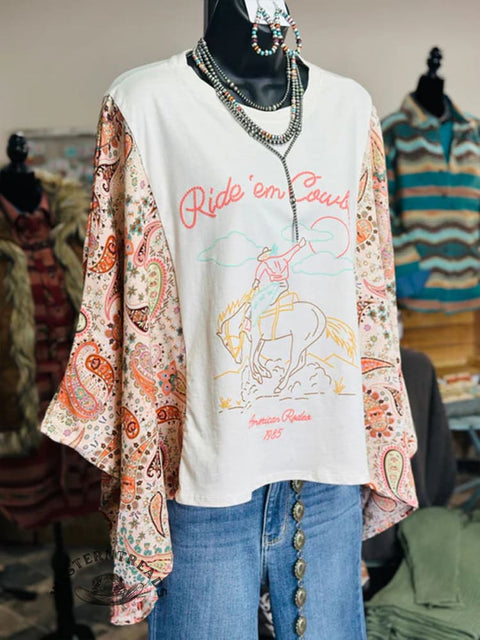 Women's Batwing Sleeve Printed Casual Cotton Top