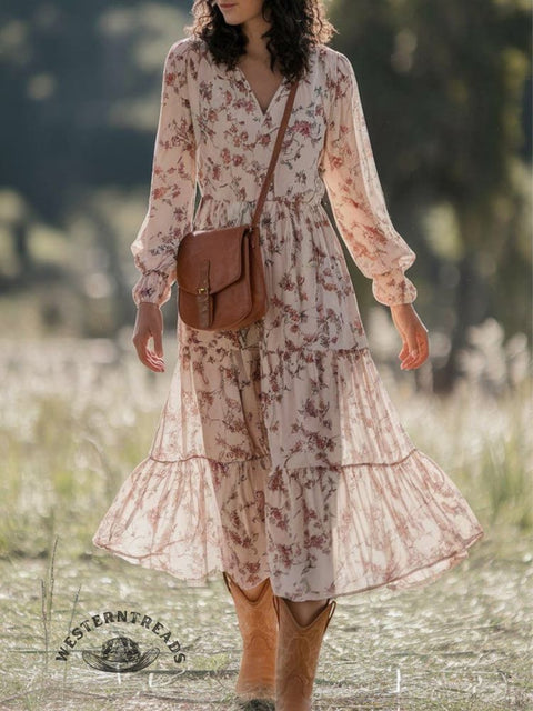 Women's Floral Art Print Flowy Dress