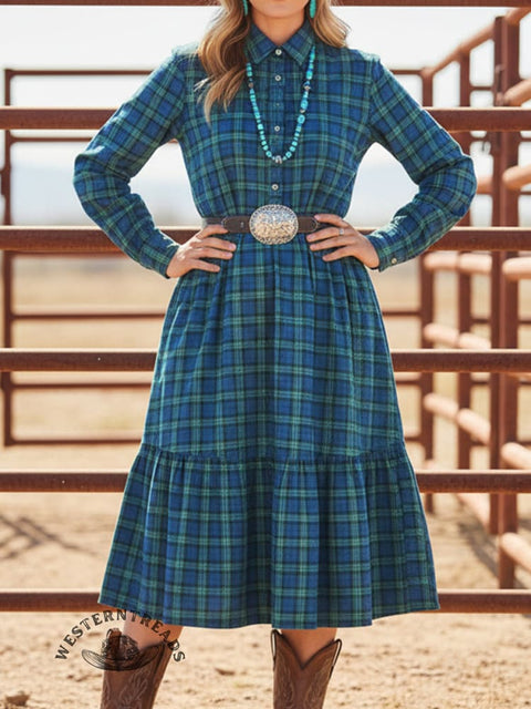 Women's Western Plaid Casual Cotton Dress