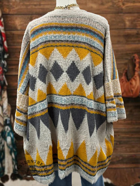 Aztec Print Cardigan Sweater