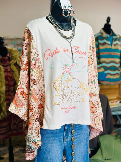 Women's Batwing Sleeve Printed Casual Cotton Top