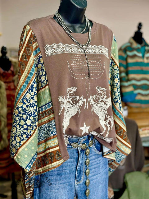 Women's Batwing Sleeve Printed Casual Cotton Top