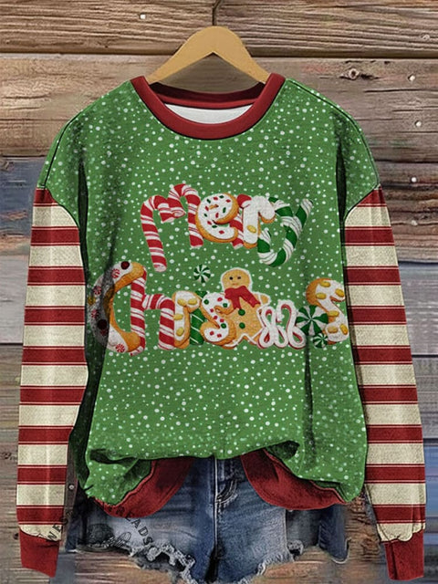 Christmas Art Print Casual Cotton Sweatshirt