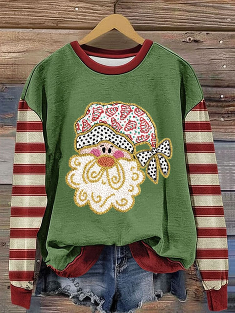 Christmas Art Print Casual Cotton Sweatshirt