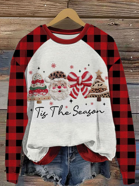 Christmas Art Print Casual Cotton Sweatshirt