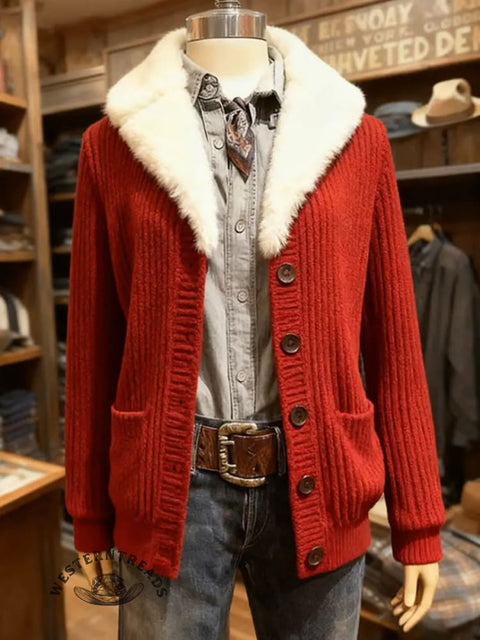 Western Christmas Solid Color Cardigan Sweater